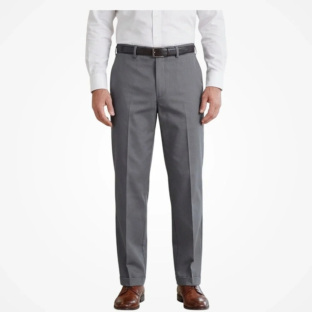 Lands End Mens Gray Dress Pants Size 36 Long Traditional‎ Fit Cotton Classic